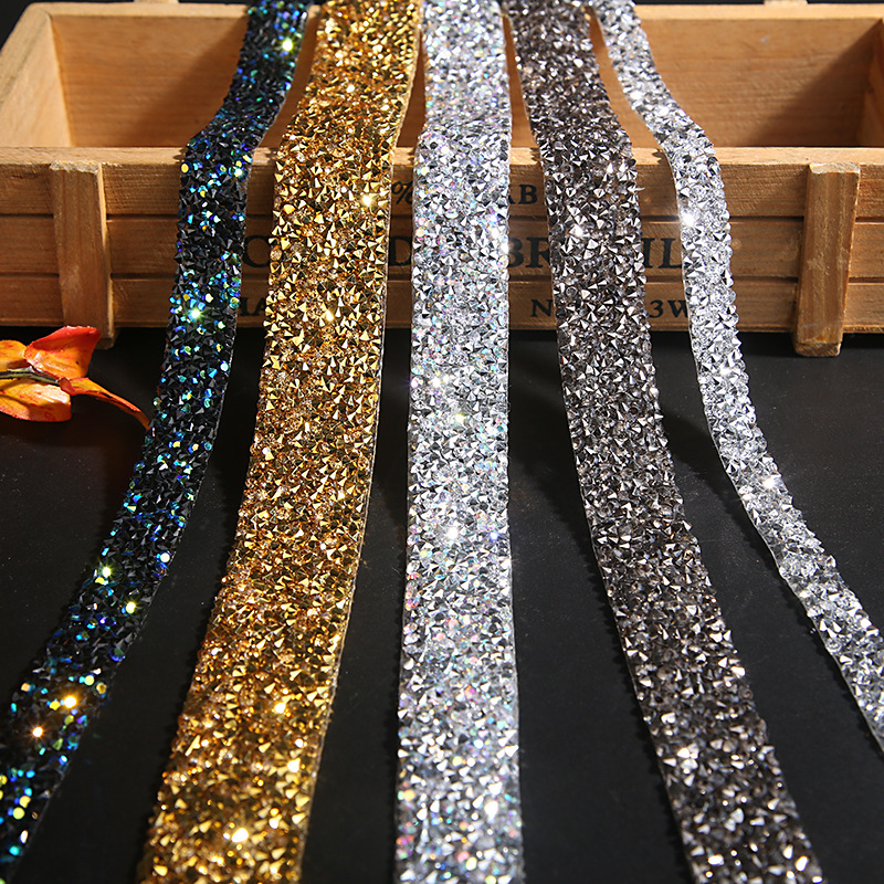 1Yard 10mm Width Rhinestone Iron on Patches for Clothing Decoration Trim Chain Crystal Appliques Sticker Stripes Diy Hole Repair
