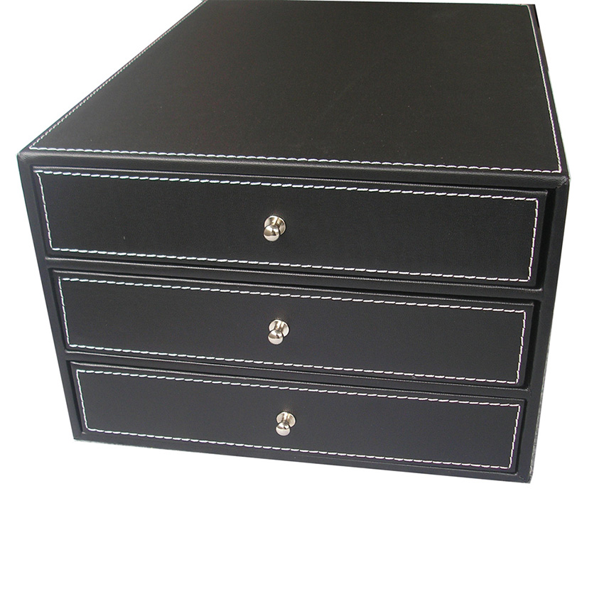 3-Drawers PU Leather File Cabinet Desk Document A4 Paper File Organizer Magazine Tray Holder Letter Document Drawer