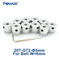 POWGE 2M 2GT Timing Pulley 20 Teeth Bore 5mm for 2MGT GT2 Open Synchronous belt width 6mm small backlash 20T 20Teeth 10pcs