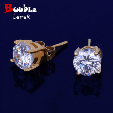 Cubic Zircon Stud Earring for Women Hip hop Jewelry Copper Material AAA CZ Gold Color Round Men Women EARRING Push-back