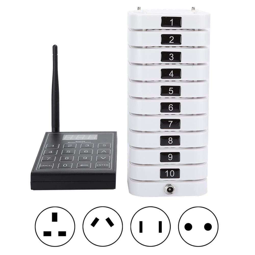 SU-669-S Pager Meal Puller Queue Wireless Calling System 1pcs Keyboard +10 Channels Receiver Set for Restaurant Queuing System