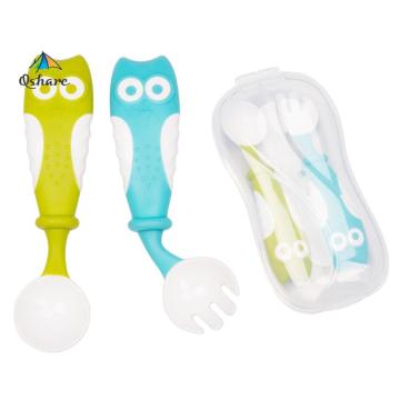 Qshare Bendable Baby Feeding Tableware Baby Spoon Fork Kids Cutlery Newborns Training Utensils Feeding Owl Baby Fork Spoon Set