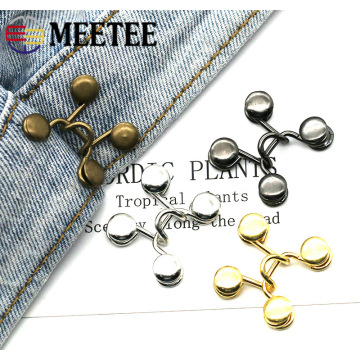 Meetee 10sets 27X28/32X28mm Metal Garment Hooks Jeans Waist Adjusting Buckle Removable Rivet Button DIY Invisible Adjust Buttons