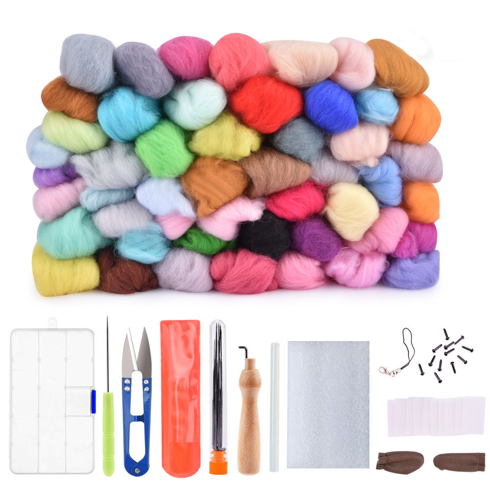 50pcs Wool Felt Fiber Needle Felting Wool Merino 70s Poke Roving Wool Wet Felting Needlework Accessory DIY Craft Project Supply