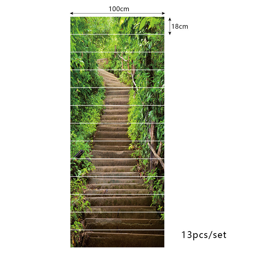 New Wooded Path Stone ladder Stairway Wall Sticker Stair Step Floor Decoration Wallpaper Peel & Stick Waterproof PVC Art Mural