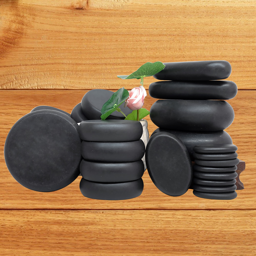 24pcs/set Hot Massage Energy Body Basalt Stone set Beauty Salon SPA with Thick Canvas Heating bag healthcare back pain relieve