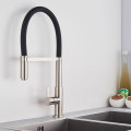 brushed nickel with black rubber kitchen sink faucet hot cold mixer crane tap deck mount 360 degree rotation
