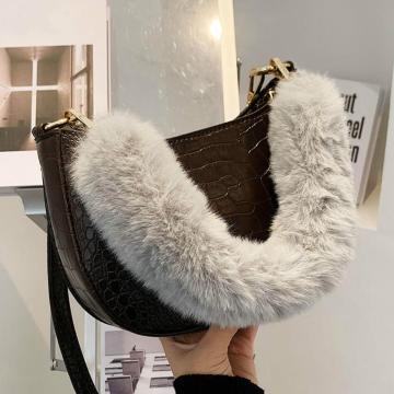 Crocodile pattern Plush Tote Armpit bag 2020 New Quality PU Leather Women's Designer Handbag Vintage Shoulder Messenger Bag