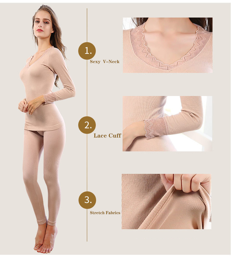 2020 Sexy Lace women's Thermal Underwear Set Bamboo FIber Seamless Women Long Johns Bodycon Basic Winter Warm Female Second Skin