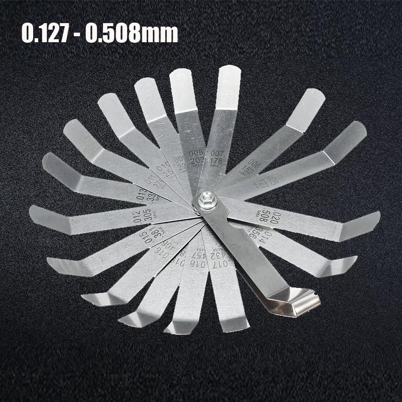 16 Blades Feeler Gauge Metric 0.127-0.508mm Stainless Steel Gap Filler Gauge Measurement Tool for Engine Valve Adjustment