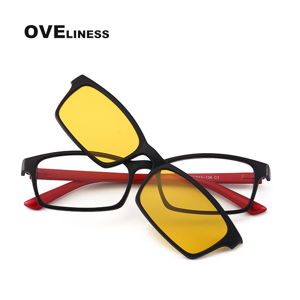 TR90 Optical Glasses Frame men Square Full Rim Polarized Magnet Clip on Myopia Eye Glass for Men Male Prescription Eyeglasses