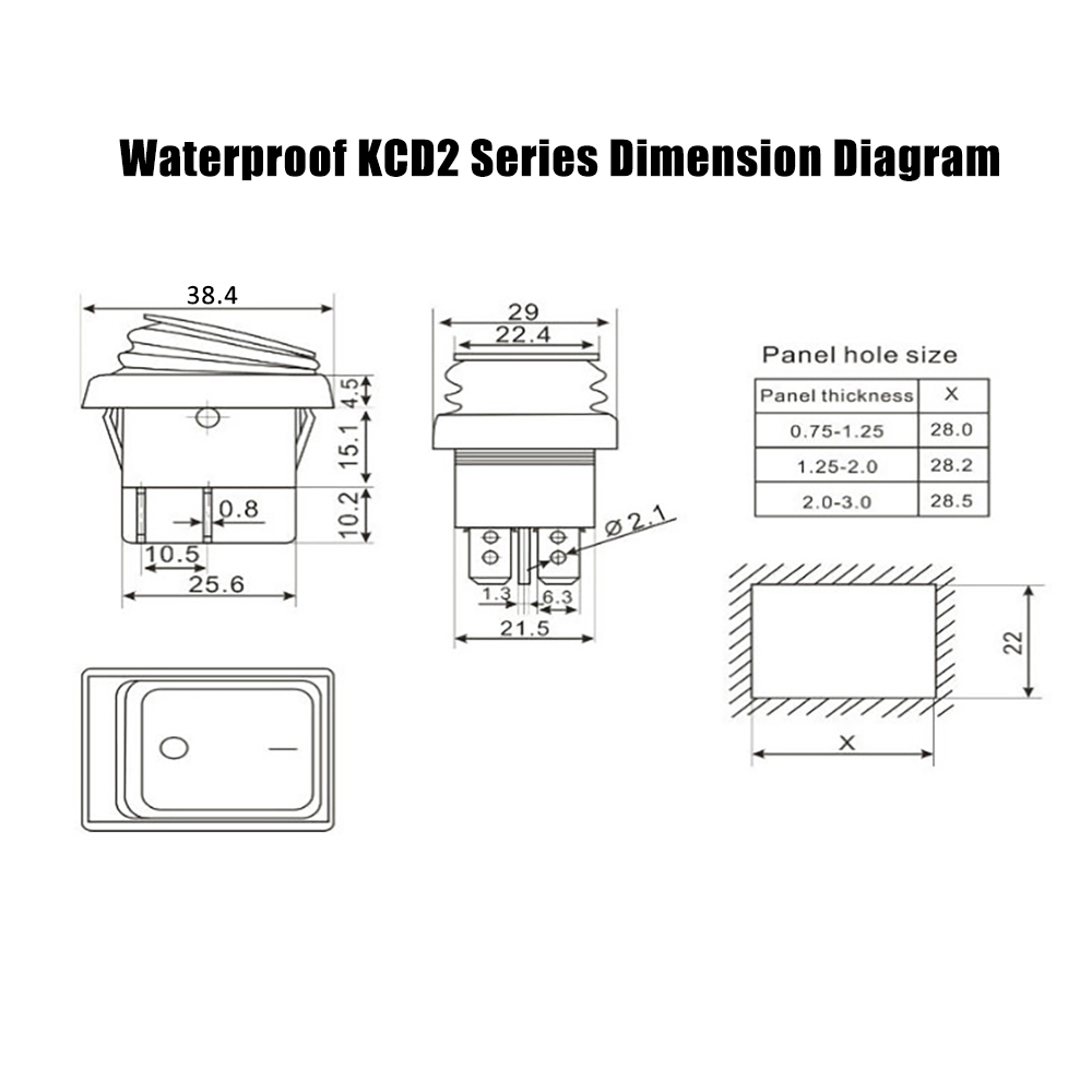 KCD2 Waterproof Rocker Switch ON-OFF ON-OFF-ON 4PIN 6PIN Button Boat-shaped Water-proof Switches with Light 15A 250V