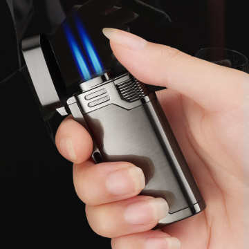 Two Nozzles Fire Bussiness Pipe Lighter Torch Turbo Lighter Jet Butane Metal Lighter Cigarette 1300 C Fire Windproof No Gas