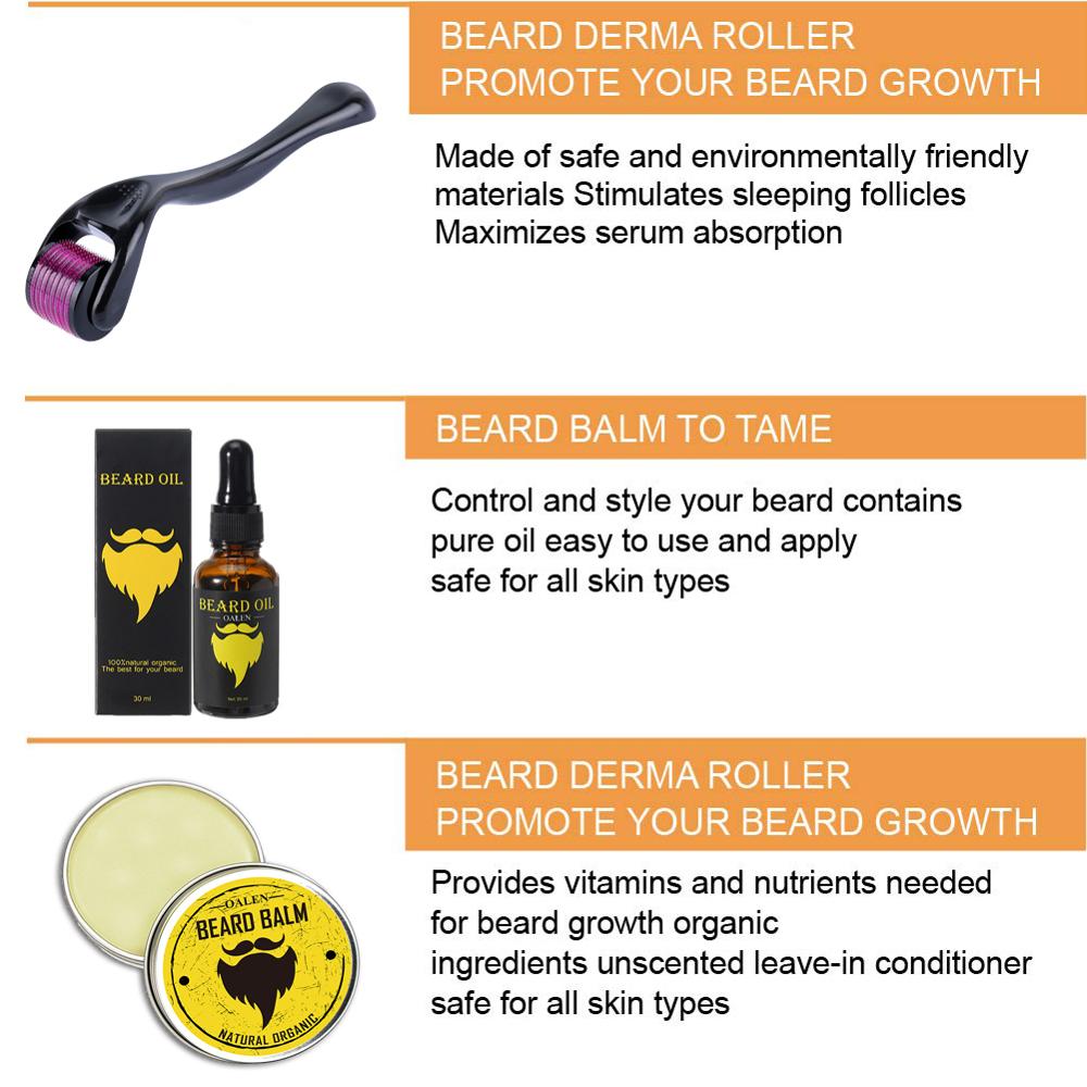 Beard Growth Kit Barbe Hair Growth Enhancer Set Beard Nourishing Growth Essential Oil Facial Beard Care with Beard growth roller