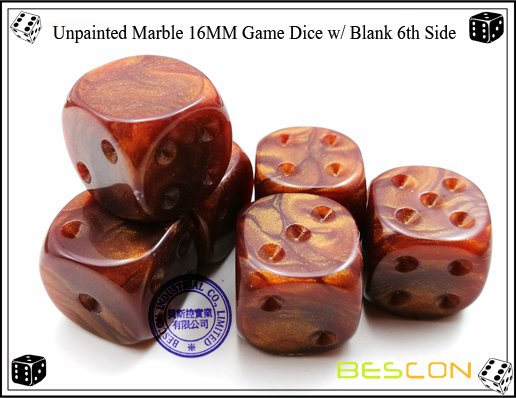 Un-painted Marble Dice 16MM with Blank 6th Side-6