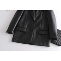 2021 Long PU Faux Leather Blazers Women Leather Jacket Coat Brand New Women's Jackets Outerwear Ladies Coats Female Leather Suit