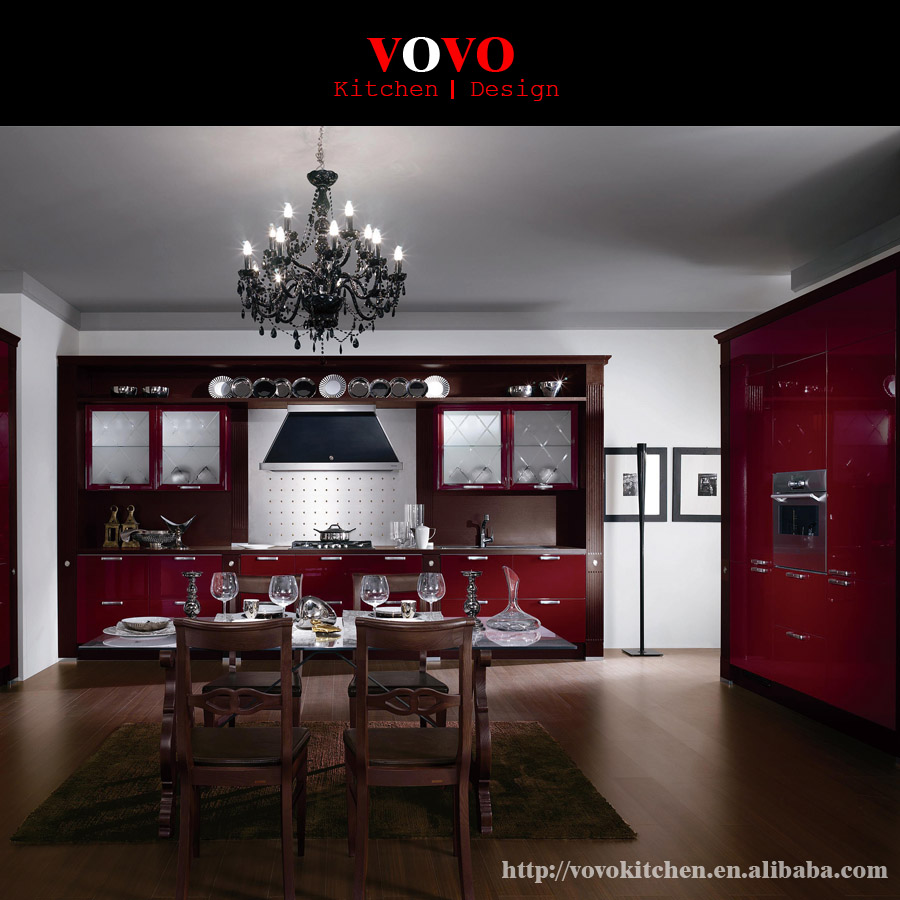 High gloss red integrated kitchen design