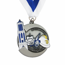 Custom blue enamel block tower school award medal