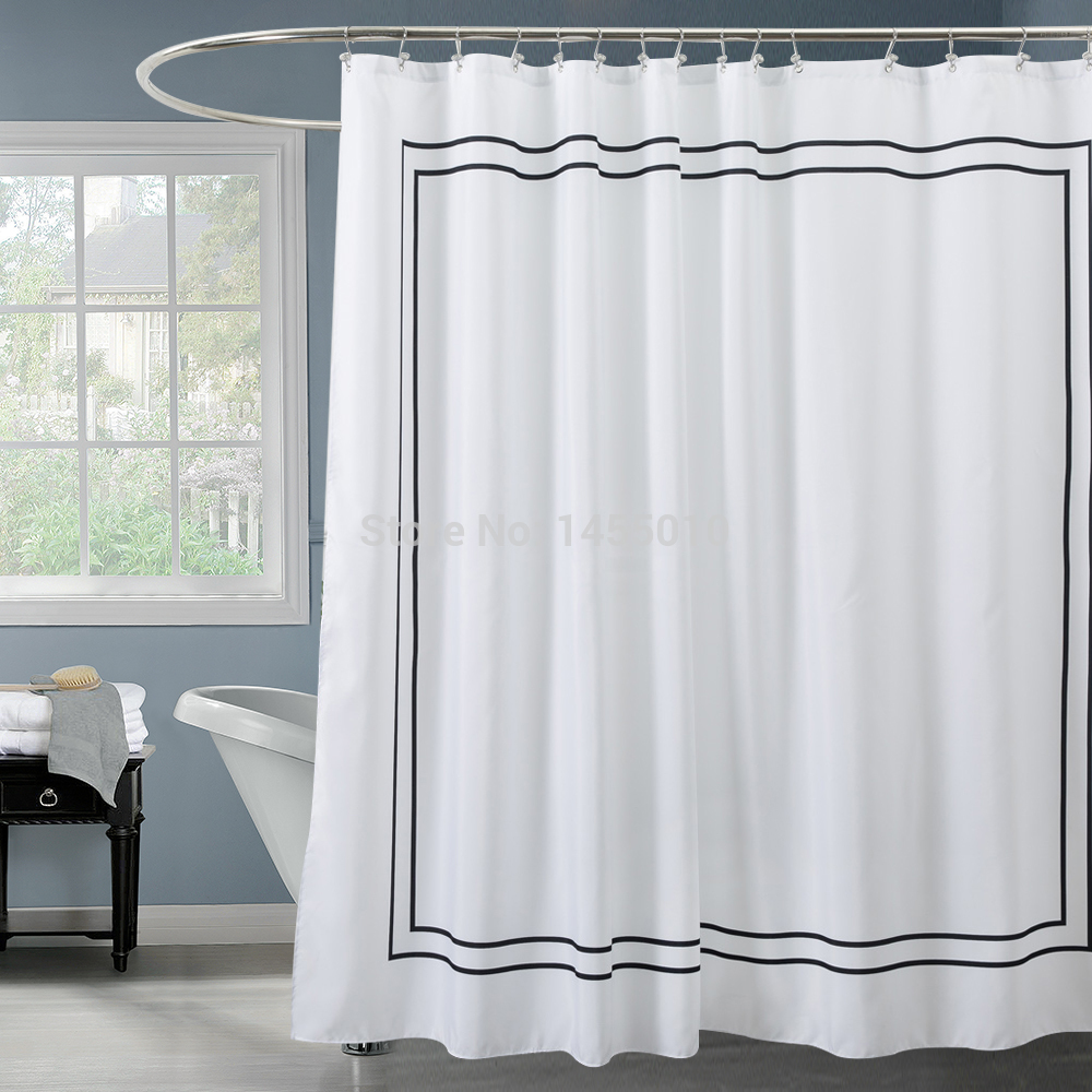 Happy Tree Polyester Black Plaid Waterproof Shower Curtain Thicken Fabric Bathroom Curtain Classic Strip Bath Curtain 180x180cm