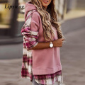 Elegant Casual Plaid Print Hoodie Blouses Women Autumn Winter Long Sleeve Streetwear Tops Lady Fashion Leopard Hooded Pullover