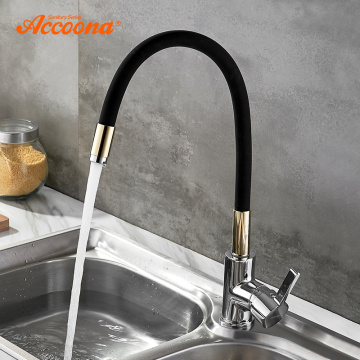 Accoona Silicone Tube Kitchen Faucet Brass Pull Out Mixer Tap Sinks Single Handle Deck Mounted Hot And Cold Water Faucet A9890