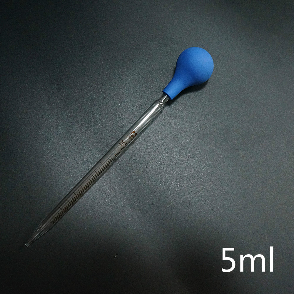 1pcs 2pcs 5ml Lab Glass Graduated Pipette Dropper Transfer Pipette with Blue Rubber Bulb