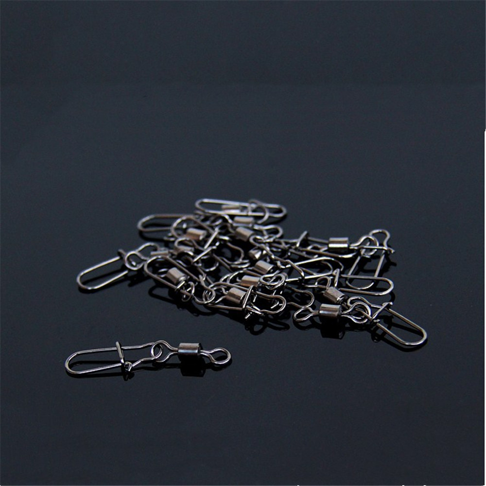 FISHINAPOT 30pcs/lot 2#-10# Stainless Steel Connector Bait Spinner Fishing Lure Rolling Swivel With Fast Lock Snap Hook Rotating