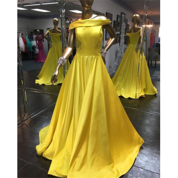 Elegant Long Gold Satin Wedding Party Dresses Custom Made Boat Neck A Line Long Bridesmaid Dress High Quality Maid Of Honor Gown