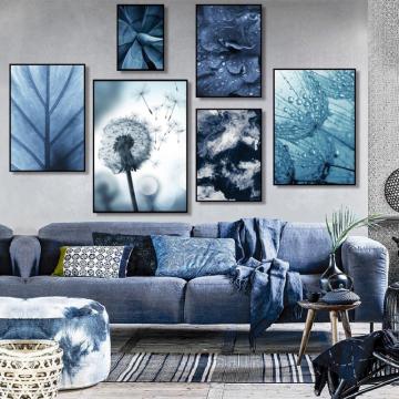 Gray-Blue Plant Close-Up Photography Wall Painting Dandelion Succulents Still Life Canvas Frameless Printing Decorative Poster