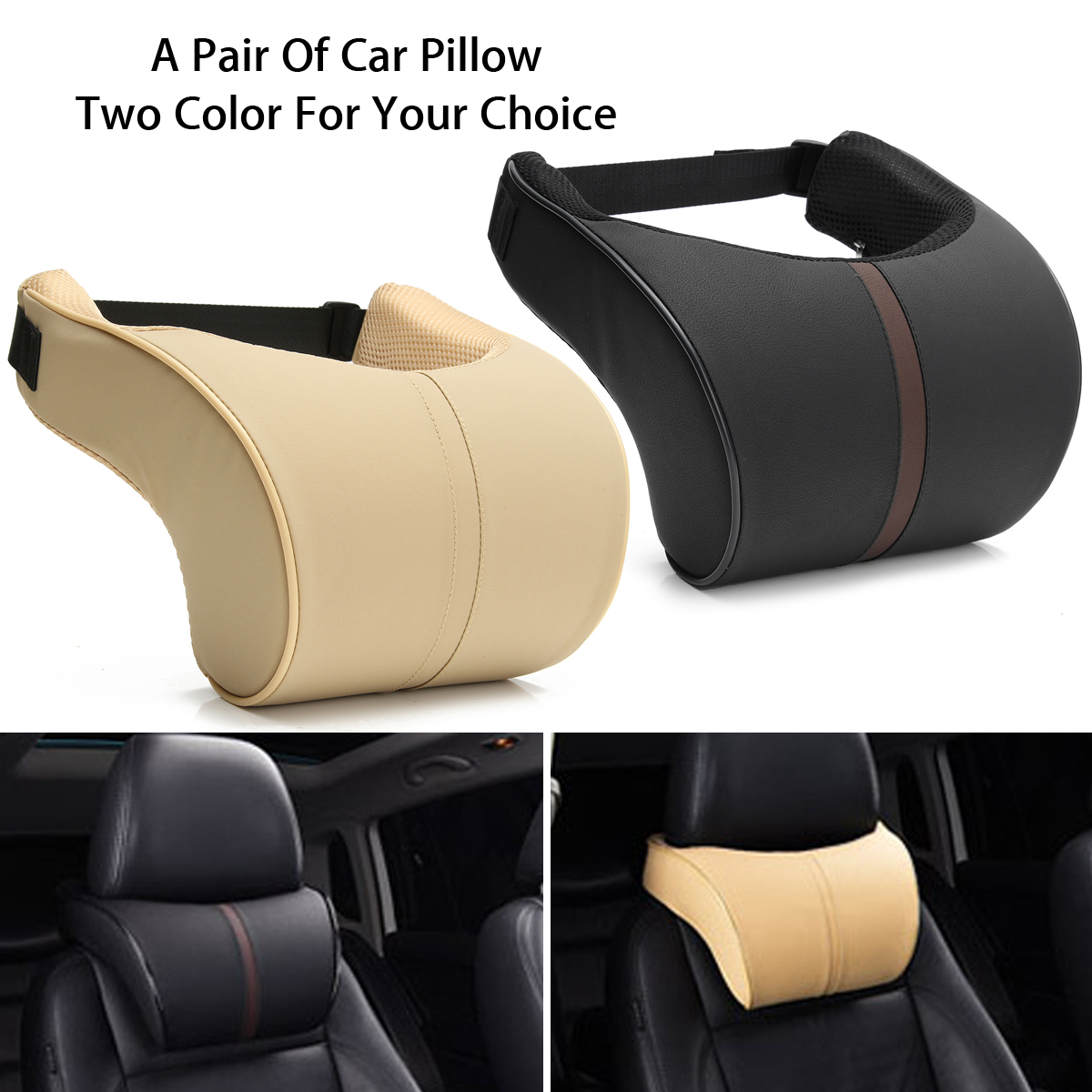 2x Car Seat Neck Pillow PU Leather Ergonomic Seat Headrest Pad Auto Car Neck Rest Memory Foam Pillows