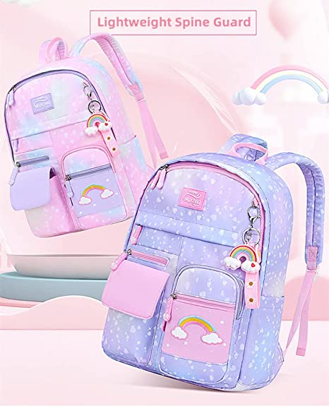 Girls Burden Relief Cute Rainbow Pendant Backpack