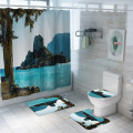 Zeegle Bathroom Doormat Floor Rug Shower Curtain with 3D Printed Toilet Rug Set Anti-slip Shower Mat Water Absorption Foot Mat