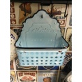 small hollow out handcraft antique blue metal box storage container