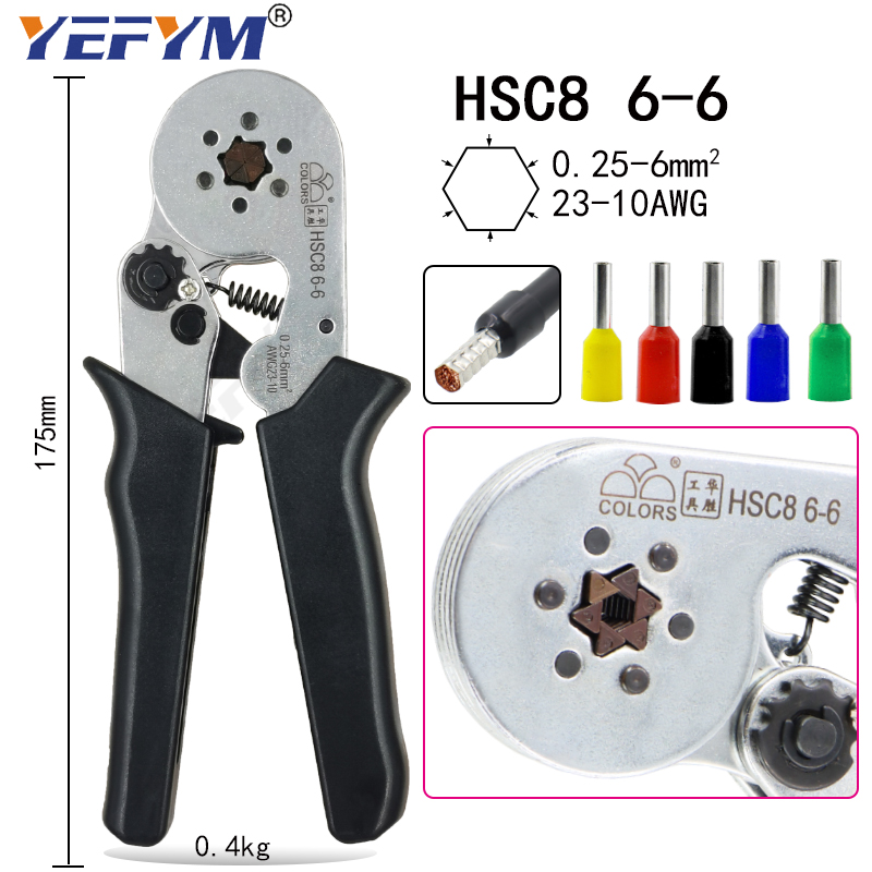 HSC8 6-6/6-4B crimping pliers 0.25-6mm2 23-10AWG for tube terminal brand mini type round nose european plier tools