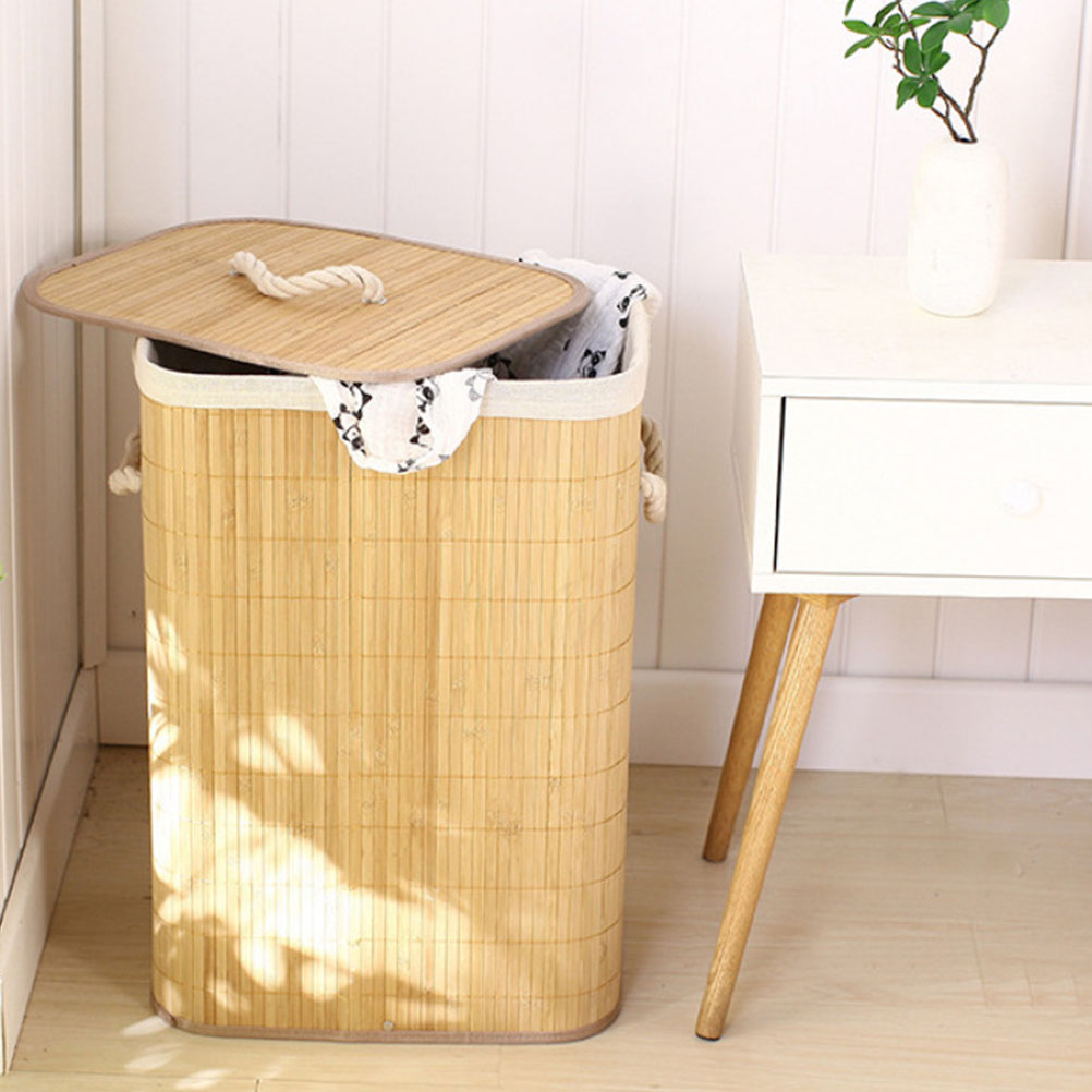 Foldable Clothes Storage Basket Laundry Dirty Clothes Storage Bucket Bamboo Basket Clothes Container Organizer Storage Basket