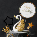 Gold Silver Crown Swan Cake Topper Happy Birthday Party Decoration for Baby Shower Kid Baking Supplies Anniversary Love Gifts