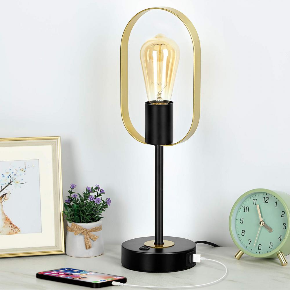 Oval Small Nightstand Bedside Lamp with Metal Base