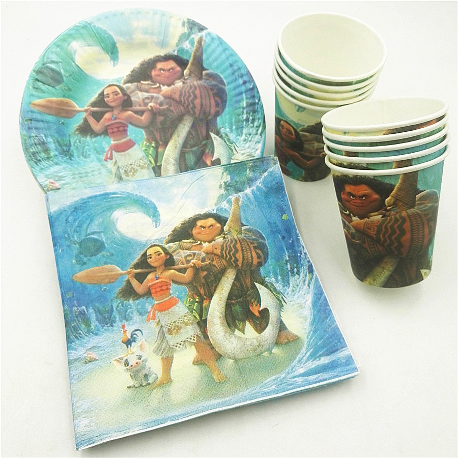 40pc/set Theme Cup/Plate/Napkin Moana Party Supplies For Kids Event Birthday Party Decorations Moana Birthday Party Favors