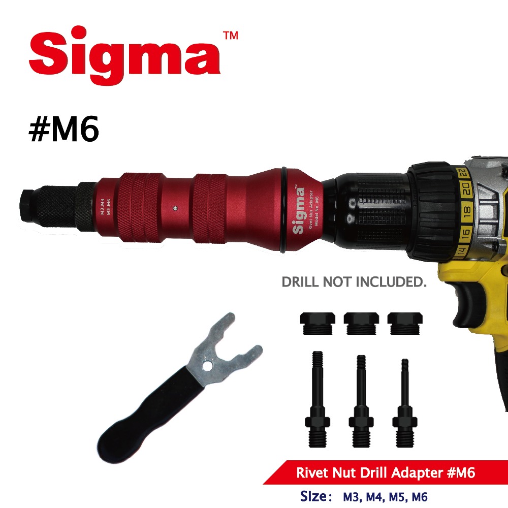Sigma #M6 Threaded Rivet Nut Drill Adapter Cordless or Electric power tool accessory alternative air pneumatic rivet nut gun