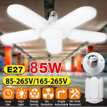 Deformable LED Garage Ceiling Light Bulb 85W E27 AC85-265V Foldable Fan Blade Lights Lighting Industrial Lamp For Workshop