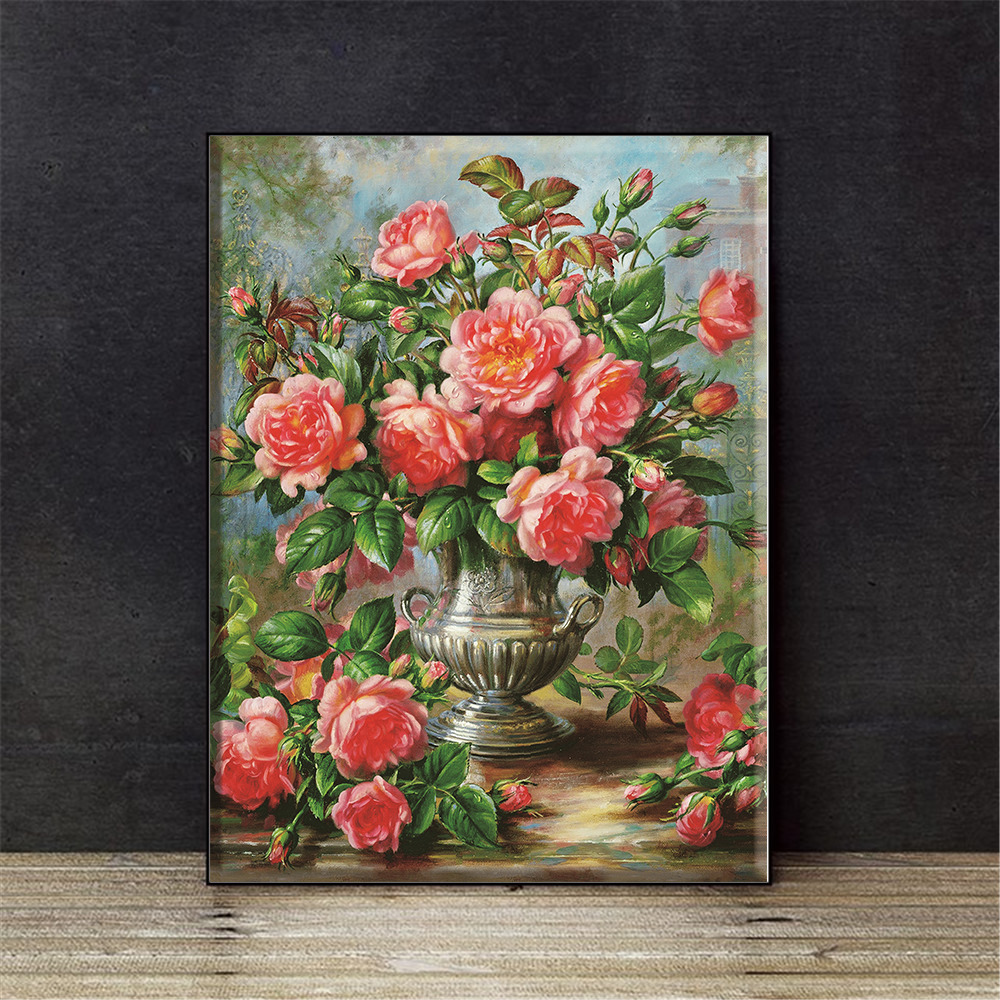 HUACAN Cross Stitch Embroidery Kits Flowers Cotton Thread Painting DIY Needlework 14CT Home Decoration