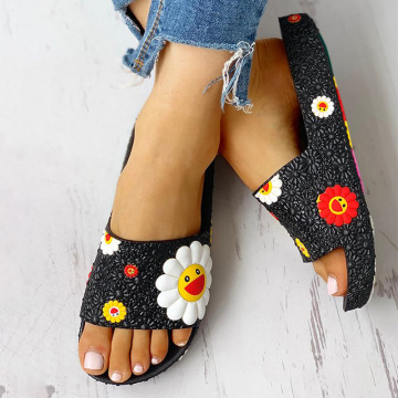 Summer Women Slippers Cute Flower Flat Flip Flops Ladies Soft Slides Shoes Female Print Floral Bling Beach Casual Sandals 2021
