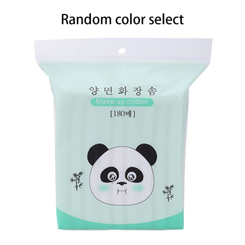 180Pcs/Bag Makeup Cotton Pads Cosmetic Tissue Double Sided Thicken Non Woven With Cute Cartoon Panda Candy Color Storage Bag