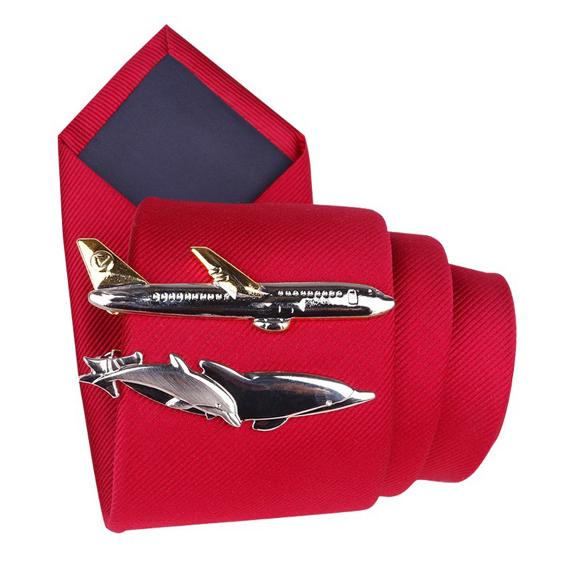 Men Tie Clip Cute Steamship Dolphin Airplane Tableware Shape Tie Bar Wedding Party Pin Jewelry Clip High Grade Men Gifts