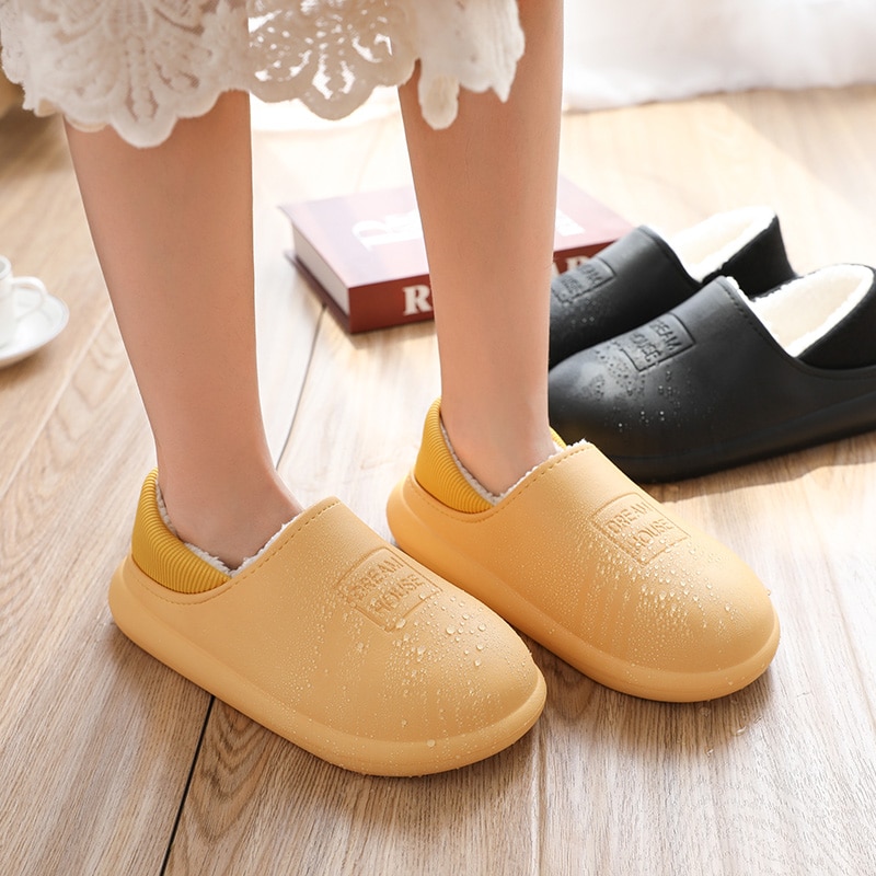 Winter Men Slippers Home Slippers Cotton Plush Waterproof Warm Fur Slippers Clogs Lovers House Indoor Floor Soft Shoes2020