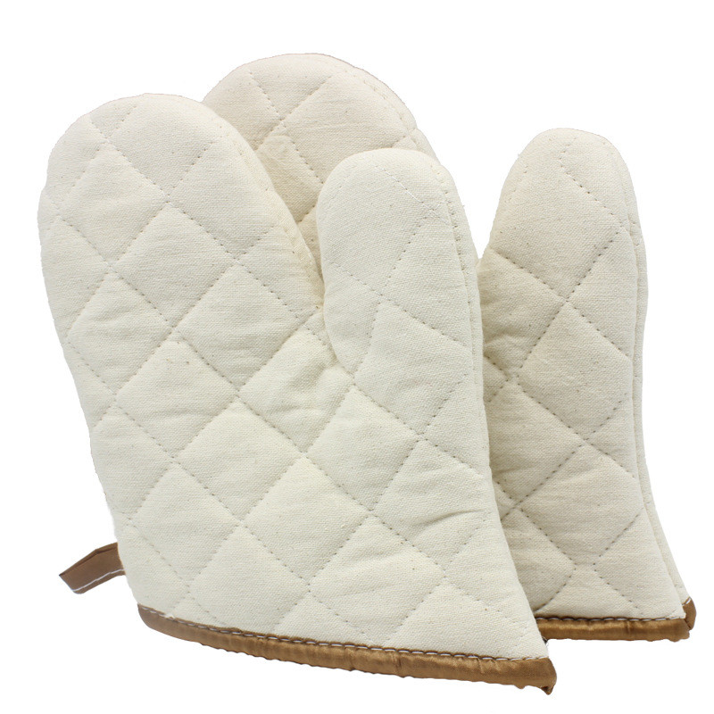 Oven Mitts 2pcs White Kitchen supplies Cotton thick microwave oven gloves High-temperature hot insulation gloves