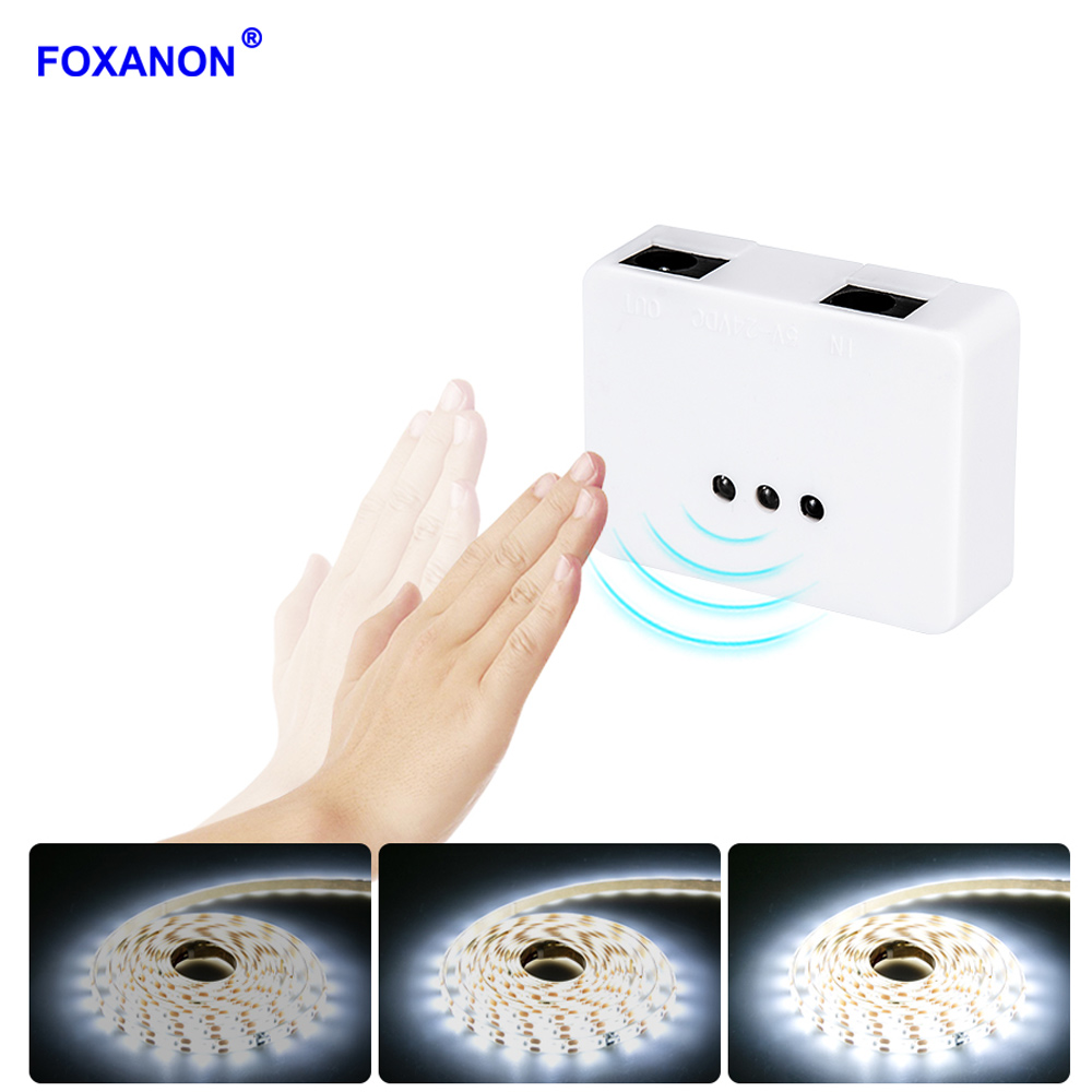 Foxanon LED Hand Sweep Sensor Cabinet Light 12V Motion Sensor Lamp 1m 2m 3m 4m 5m Night Light for Kitchen Closet Wardrobe Lights