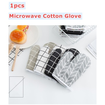 1pc Microwave Baking BBQ Glove Cotton Cute Oven Mitts Heat Resistant Linen Potholders Non-slip Kitchen Cooking Tools Mitten