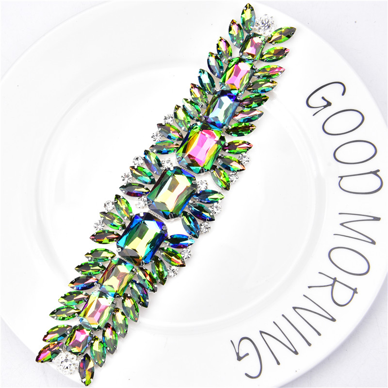 Diamond Applique 20X5Cm 9 Color Crystal Leaf Long Patch Ab Rhinestone Glass Welding Flower Silver Decal Wedding Belt Accessories