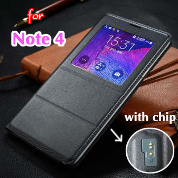 Smart View Auto Sleep Wake Shell with Original Chip Leather Case Flip Cover for Samsung Galaxy Note 4 Note4 N910 N910F N910H